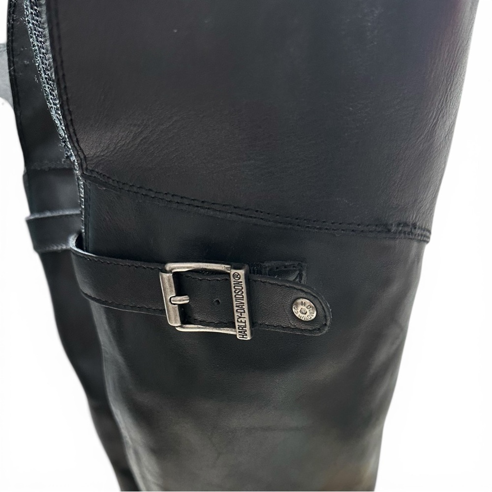 Harley-Davidson 13” Knee High Black Leather Zipper Heeled Motorcycle Boot - Picture 6 of 16